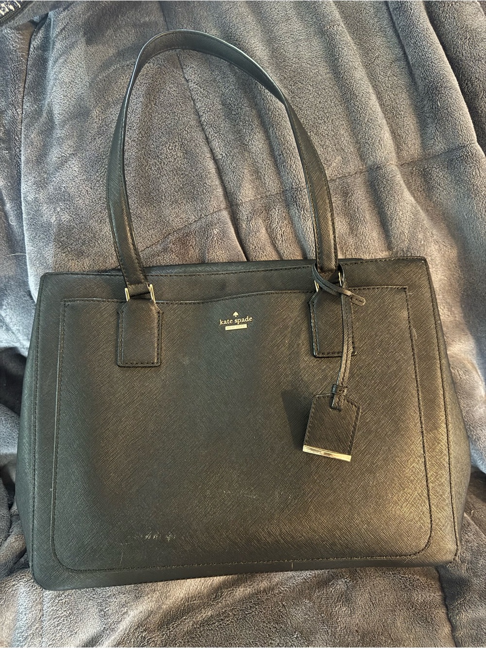 kate spade Black Structured Saffiano Tote with Gold Accent